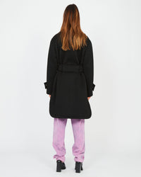 Manteau ceinturé en néoprène - Noir
