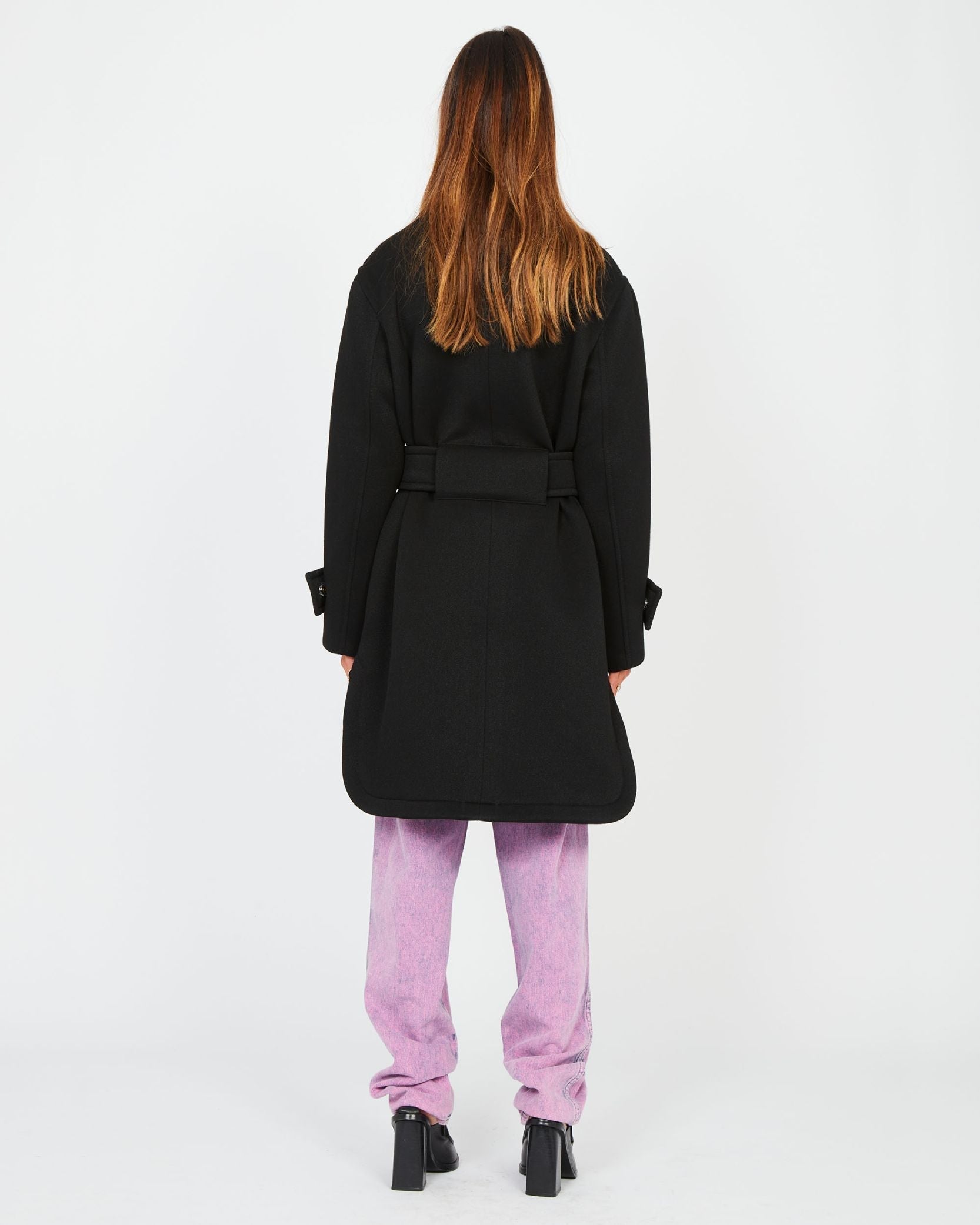 Manteau ceinturé en néoprène - Noir
