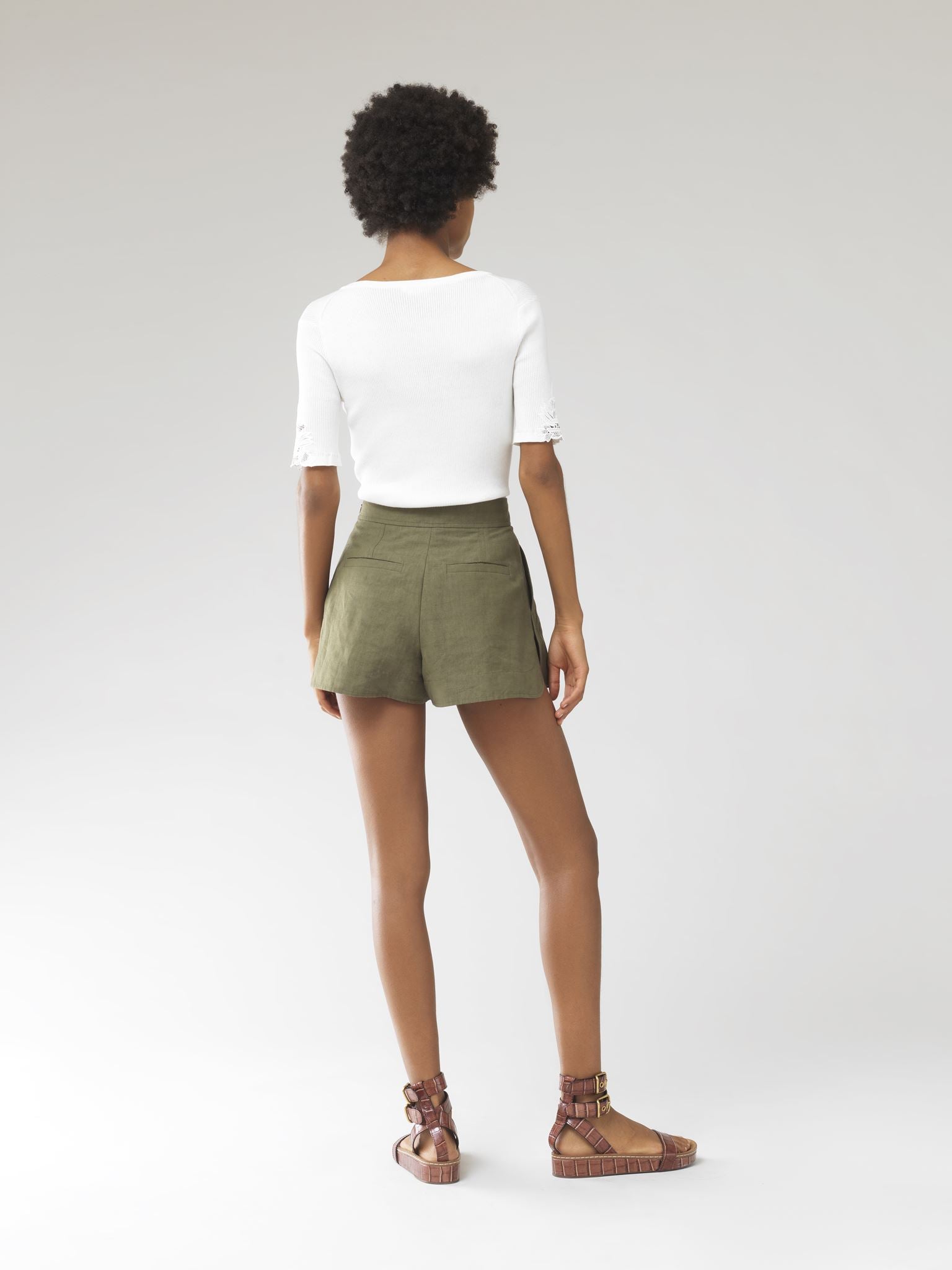 Pull col V en maille de coton et guipure - Coconut Milk
