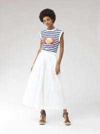 Jupe midi froncée à la taille - White