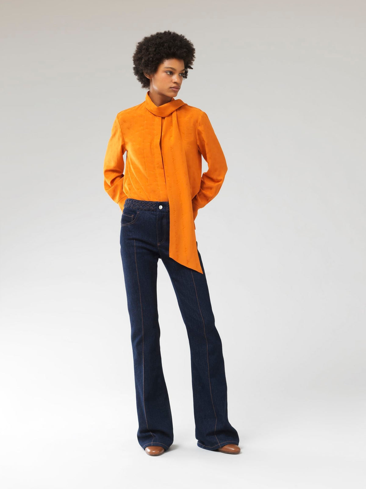 Blouse lavallière en soie - Écorce D'Orange