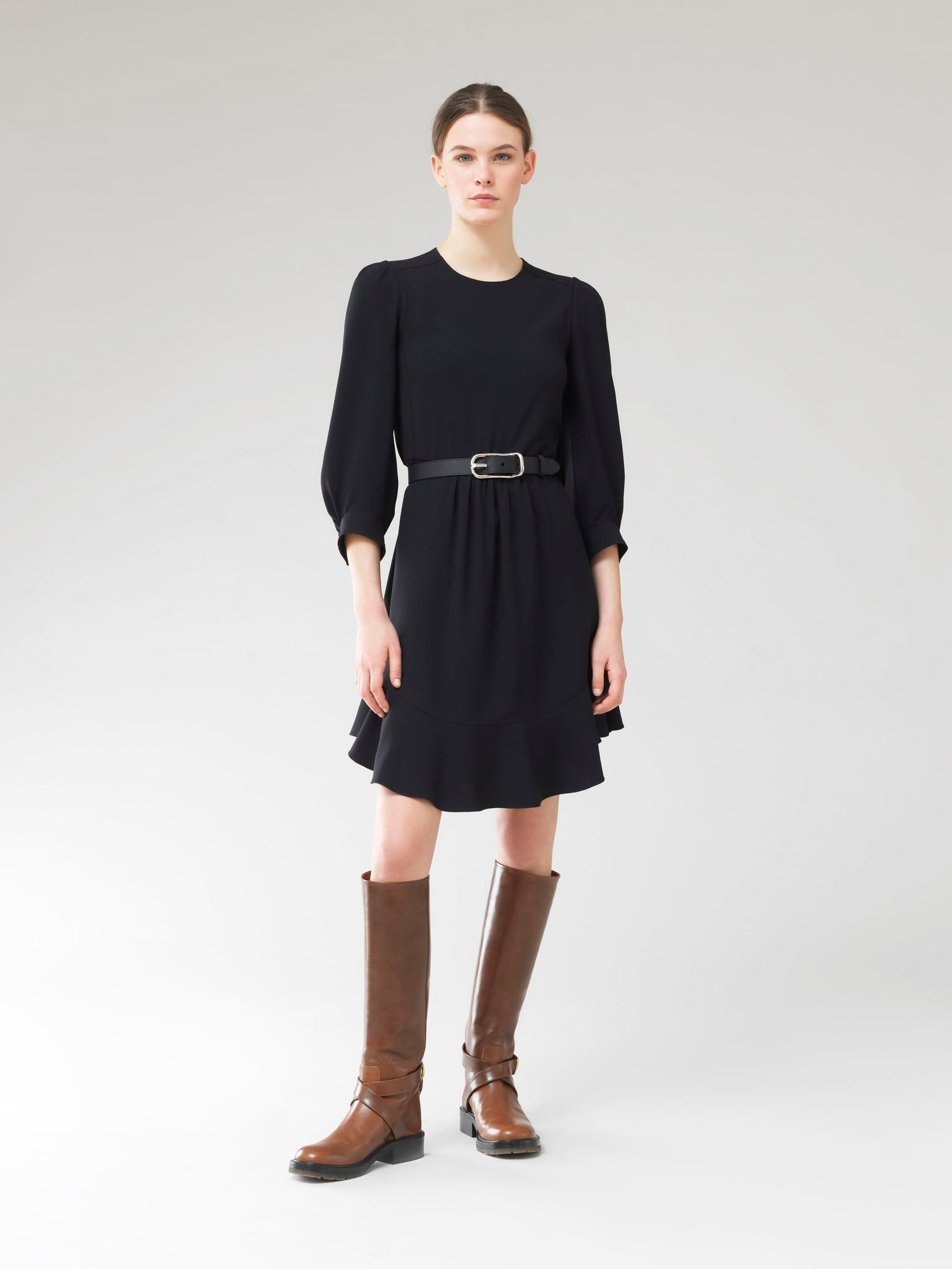 Robe manches trois-quarts en soie - Noir