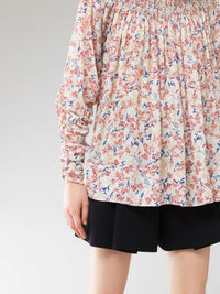 Blouse smockée en soie - White Pink
