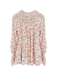 Blouse smockée en soie - White Pink