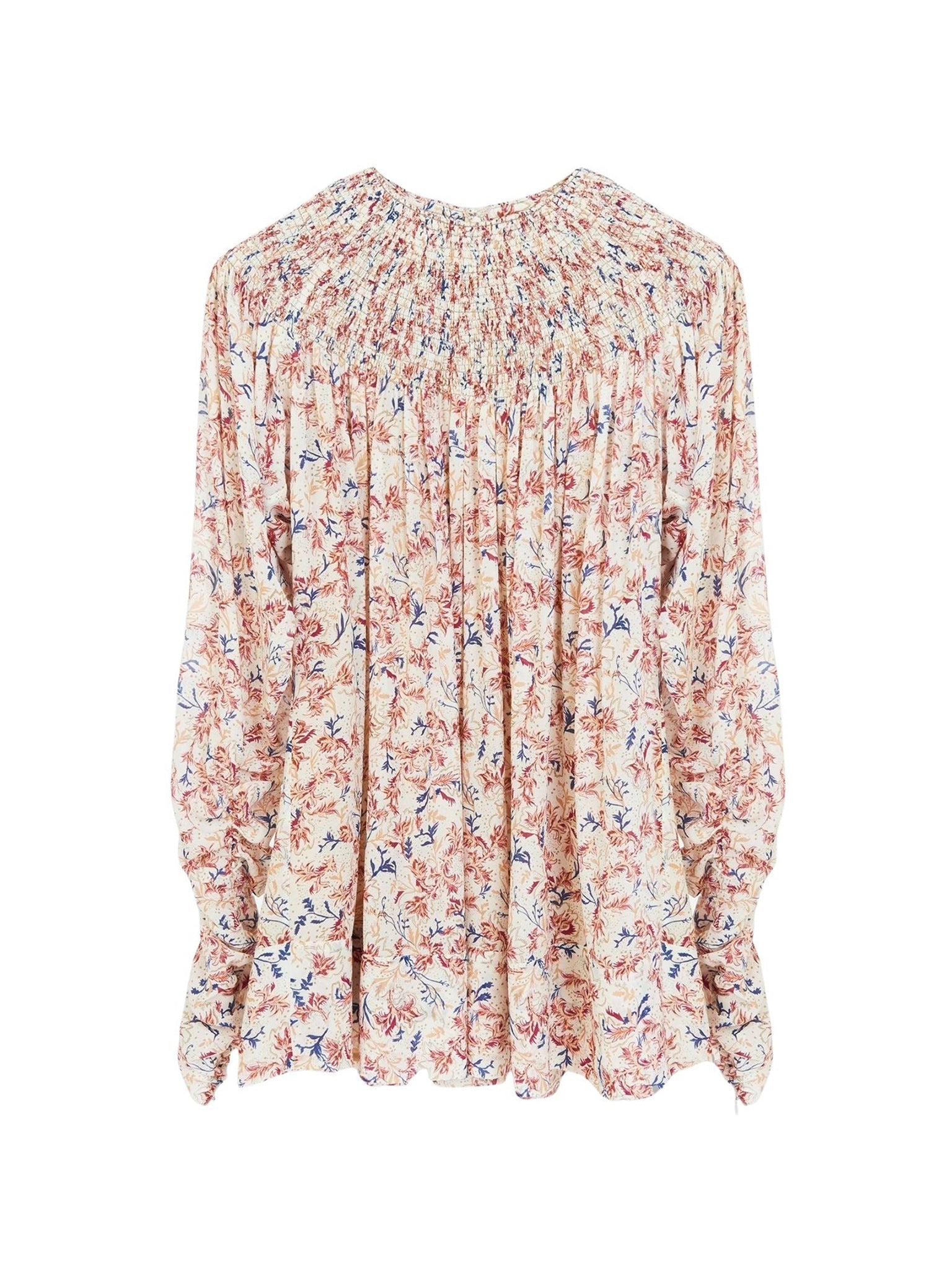 Blouse smockée en soie - White Pink