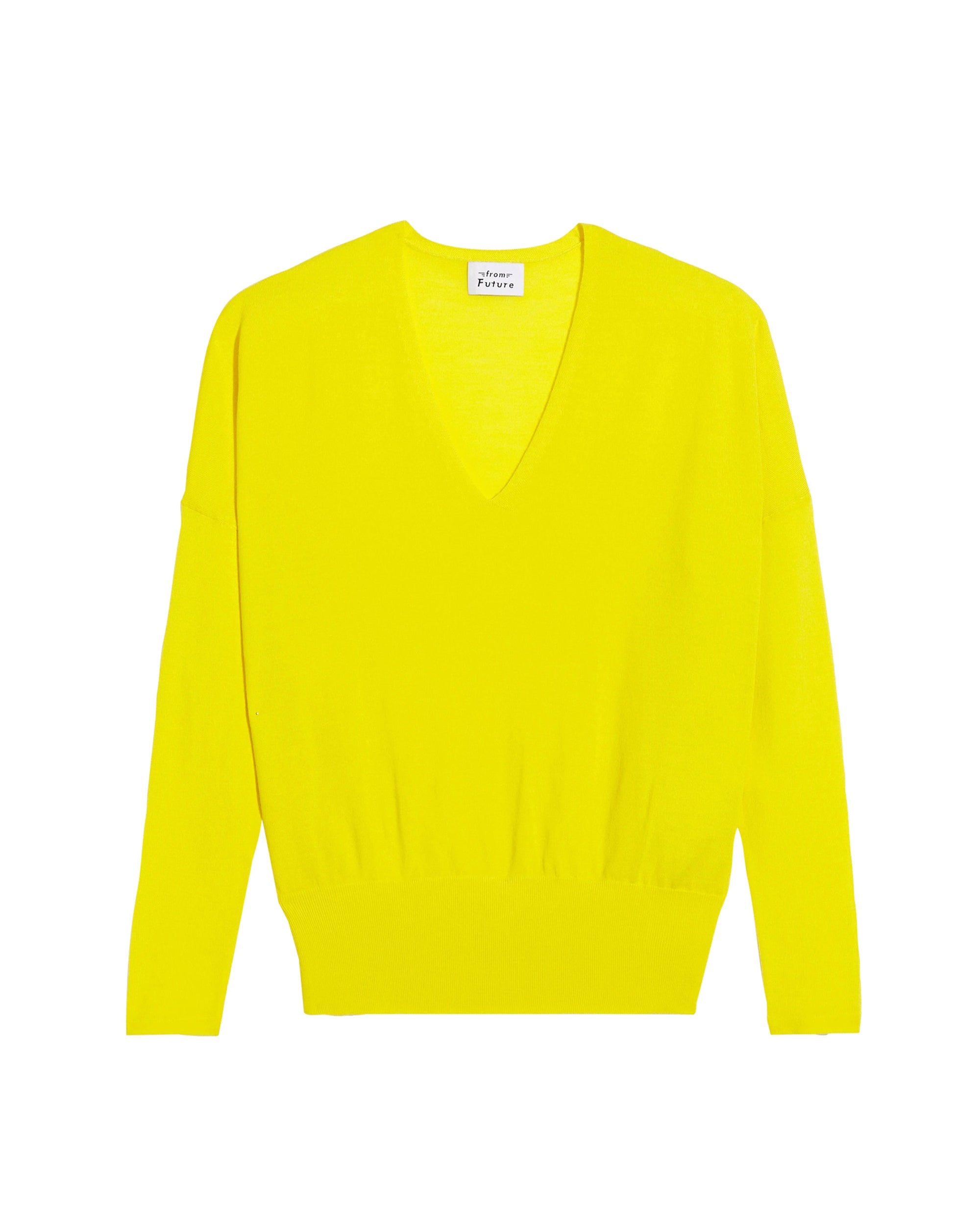 Pull à col V oversize à large bord côte en laine superfine - Summer Yellow