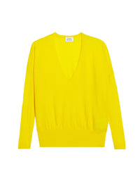 Pull à col V oversize extra fin en cachemire - Summer Yellow