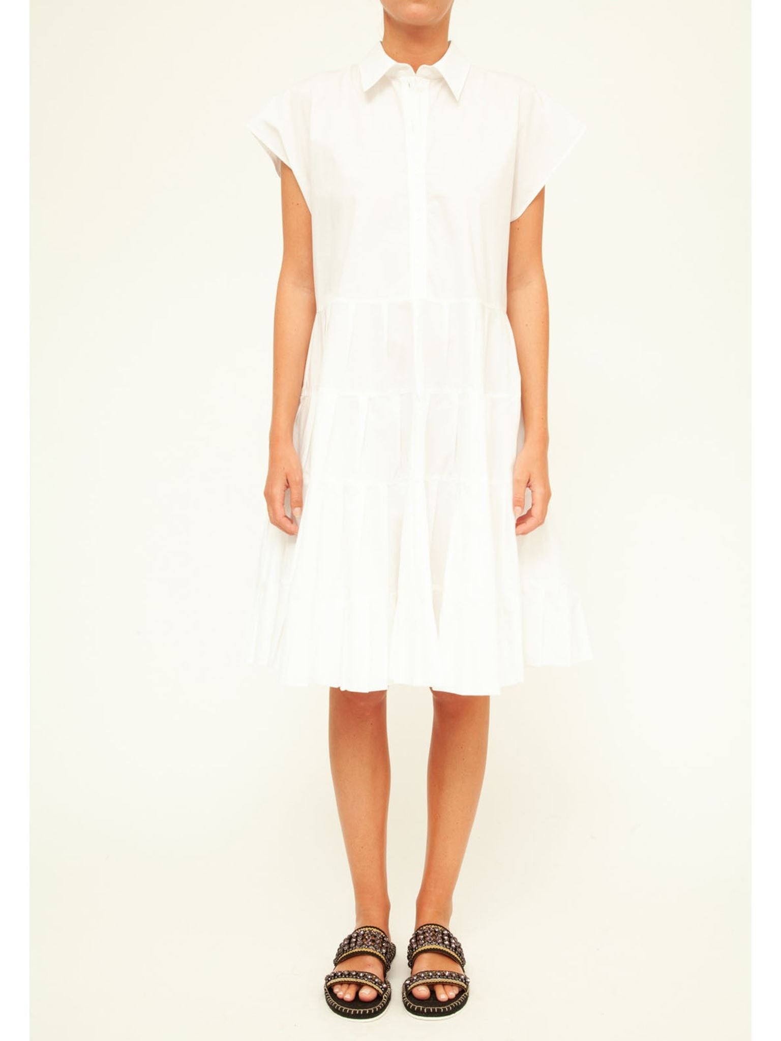 Robe parapluie en popeline surpiquée - White