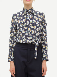 Blouse à motifs en soie - Bleu Nuit Foncé