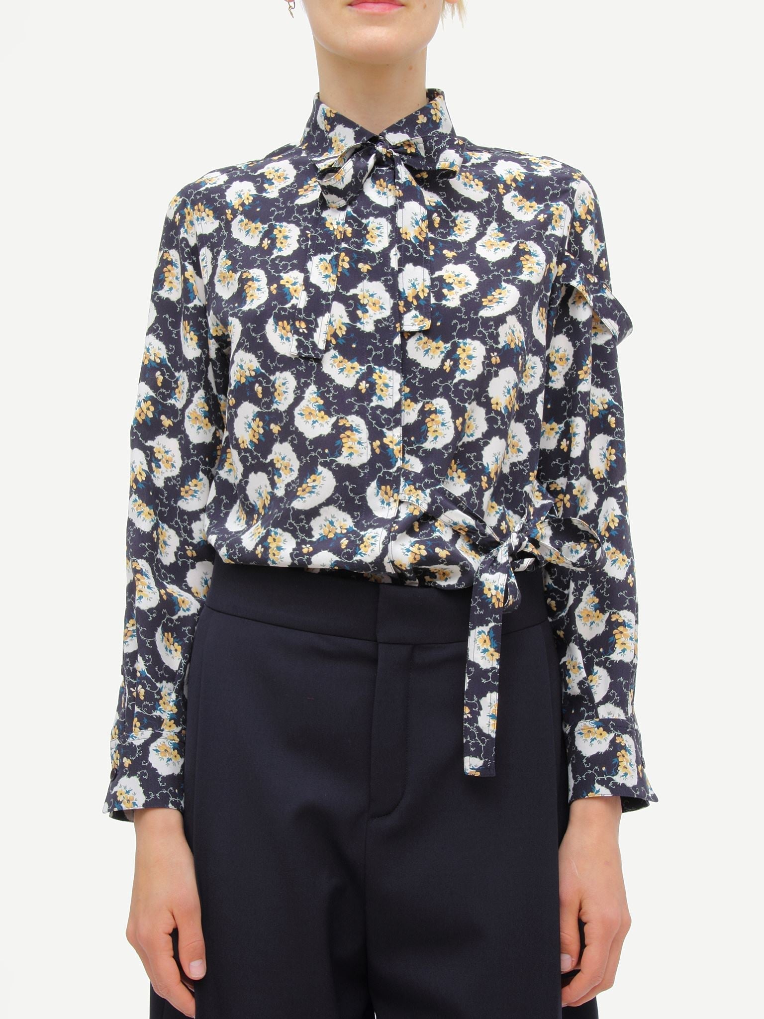 Blouse à motifs en soie - Bleu Nuit Foncé