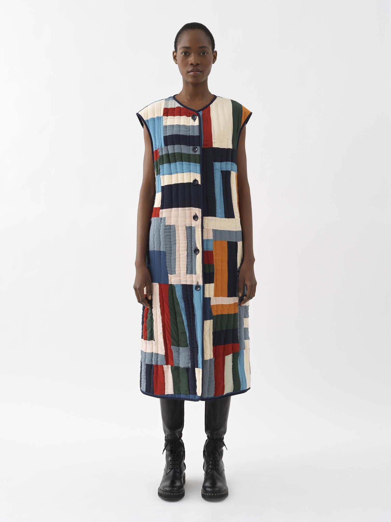 Gilet long matelassé en soie - Multicolor