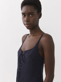 Top sans manches à lacets en lin - Encre Marine