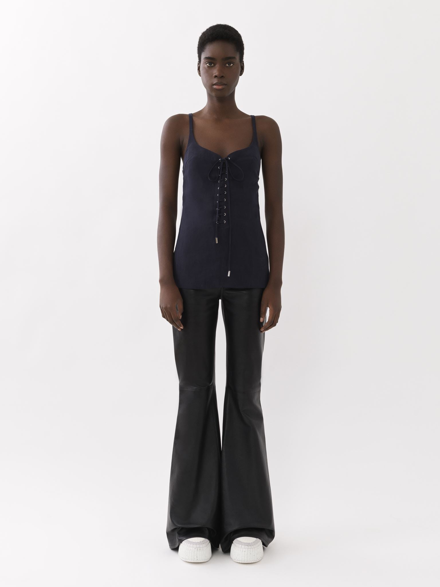 Top sans manches à lacets en lin - Encre Marine