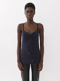 Top sans manches à lacets en lin - Encre Marine
