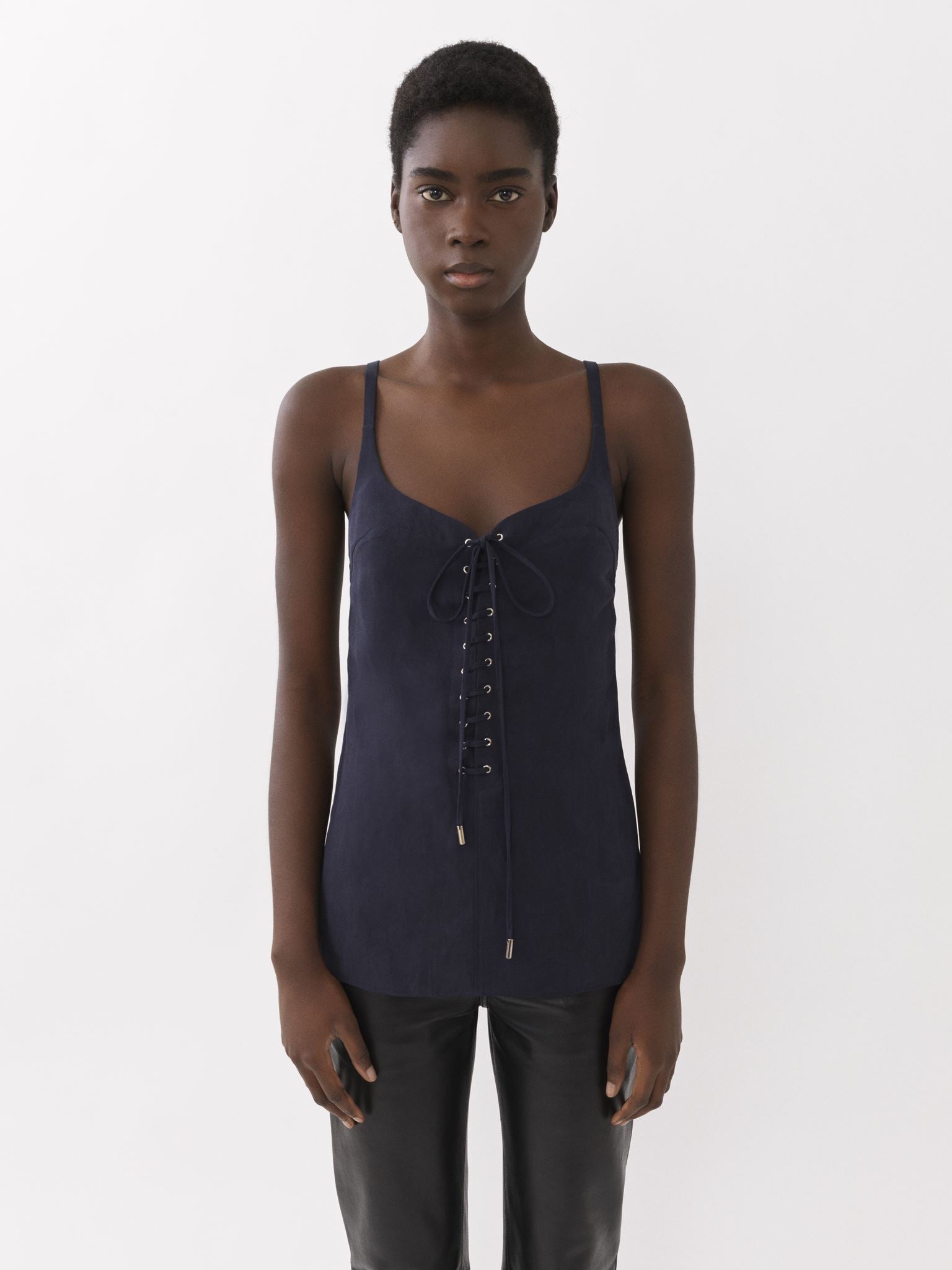 Top sans manches à lacets en lin - Encre Marine