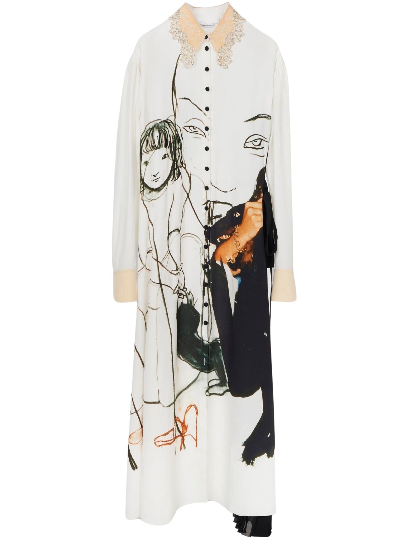 Robe chemise en crêpe à imprimé Rita Ackermann - Black & White