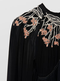 Robe brodée en soie - Noir