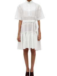 Robe manches courtes à col mao - White