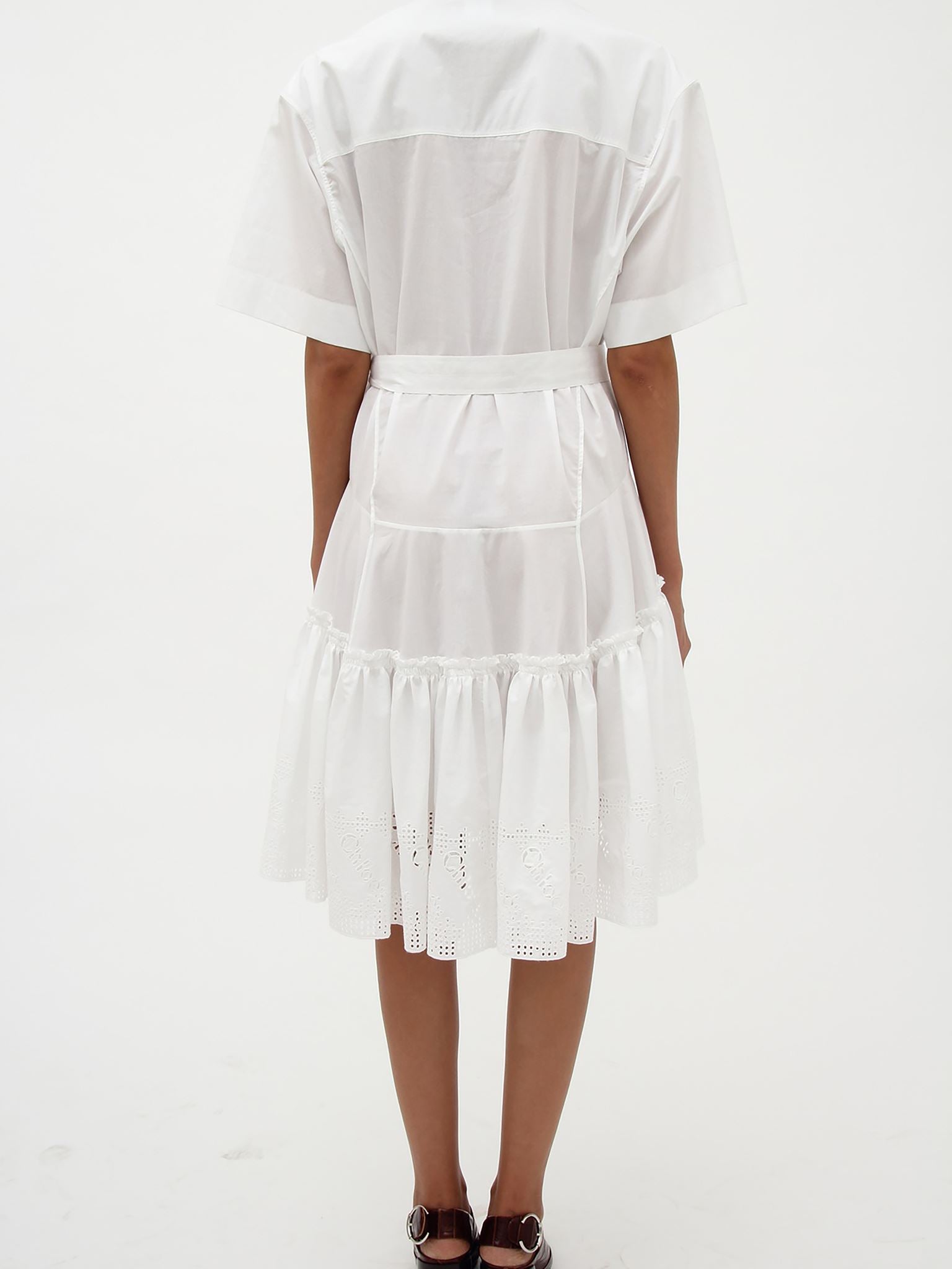 Robe manches courtes à col mao - White