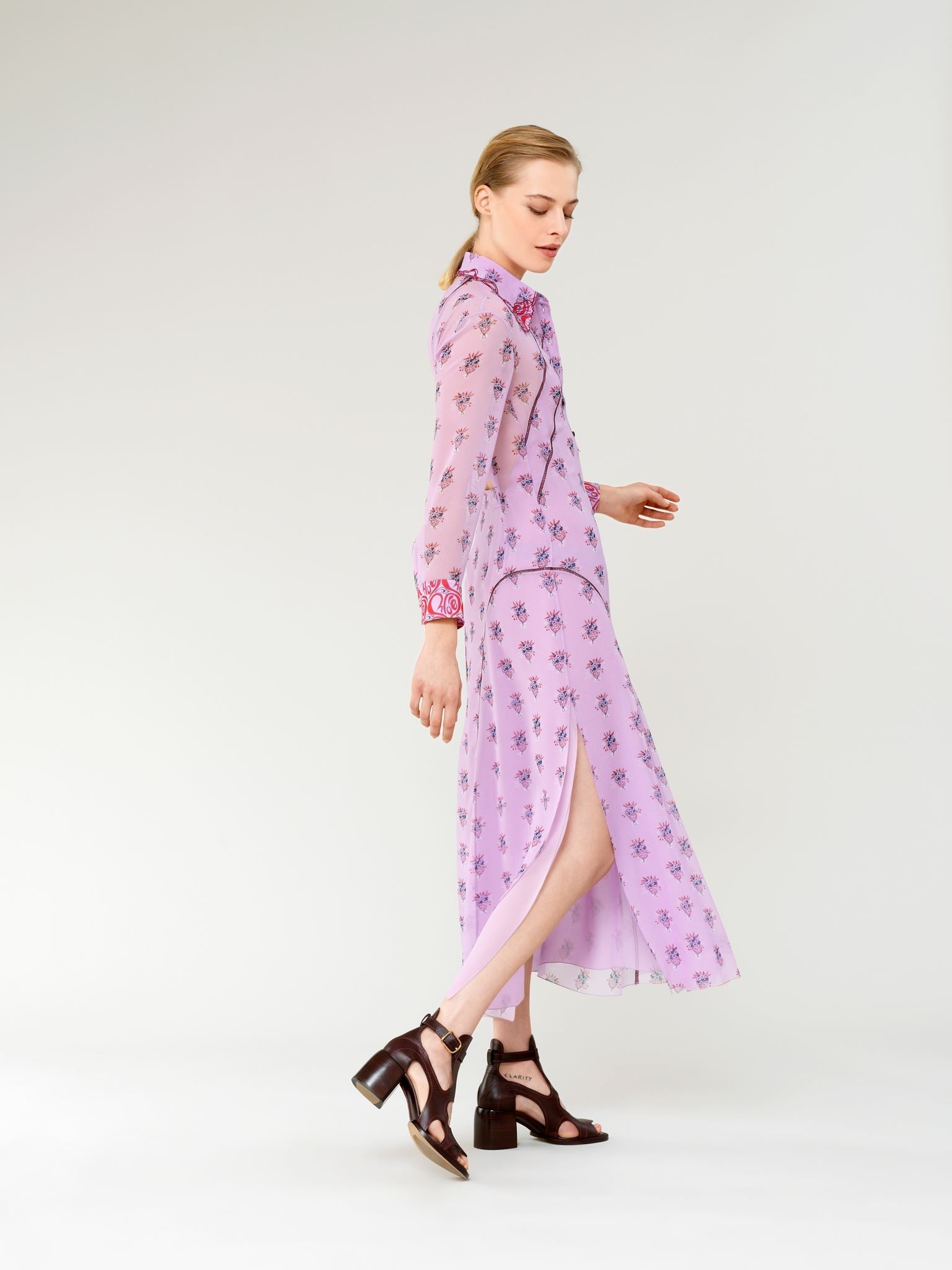 Robe chemise en soie - Purple Pink