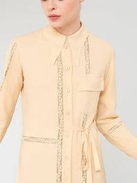 Robe chemise longue détails dentelle - Light Sand