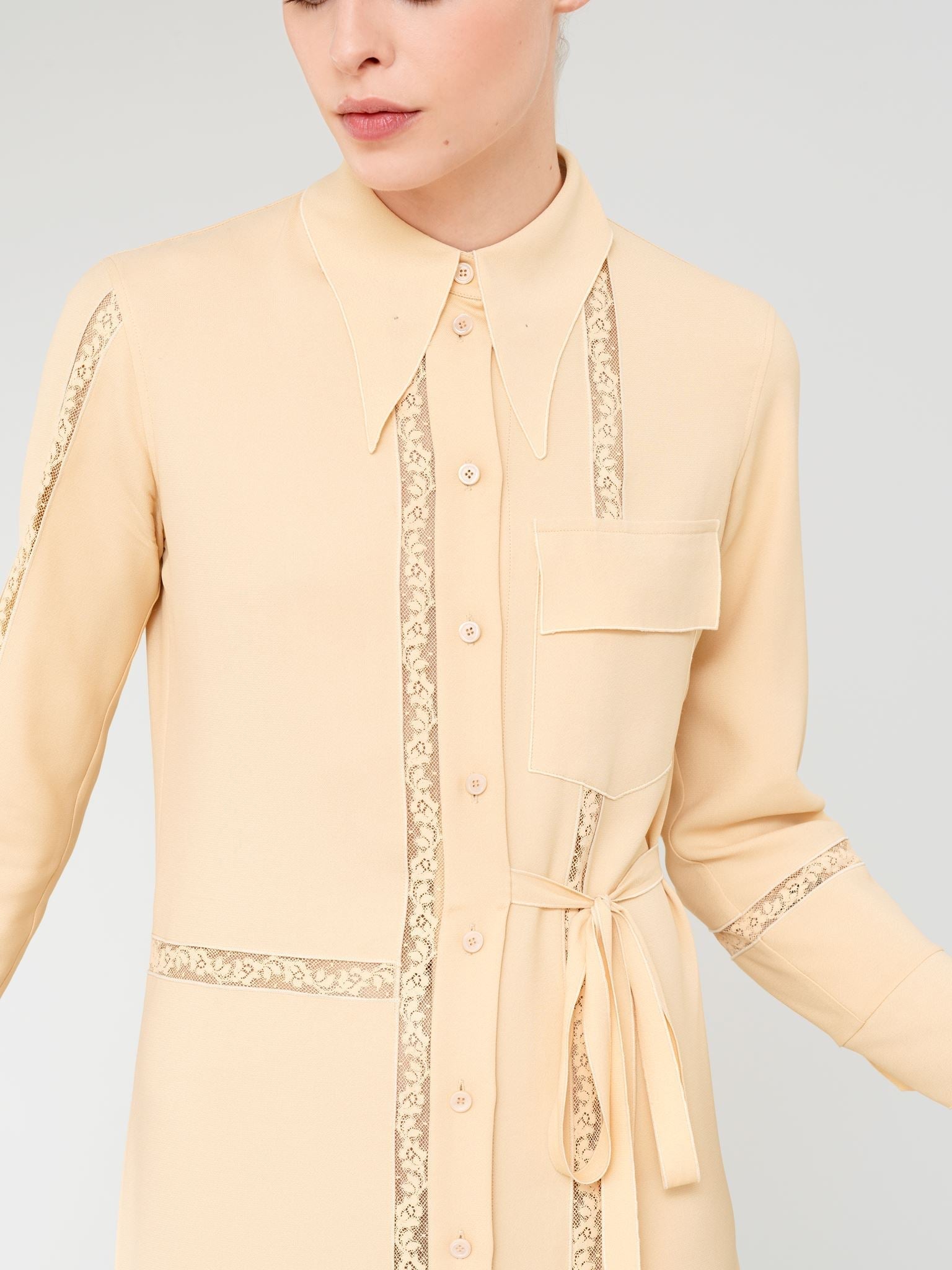 Robe chemise longue détails dentelle - Light Sand