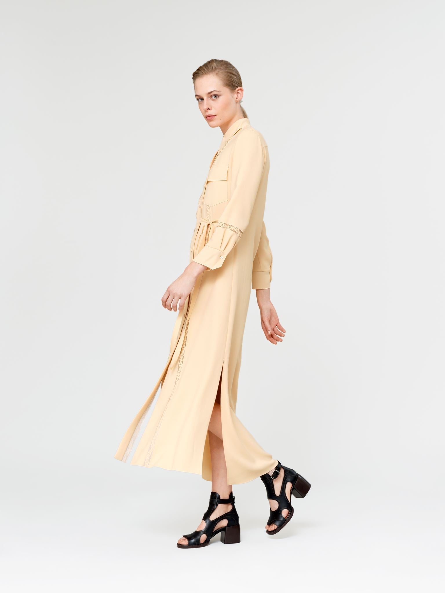 Robe chemise longue détails dentelle - Light Sand