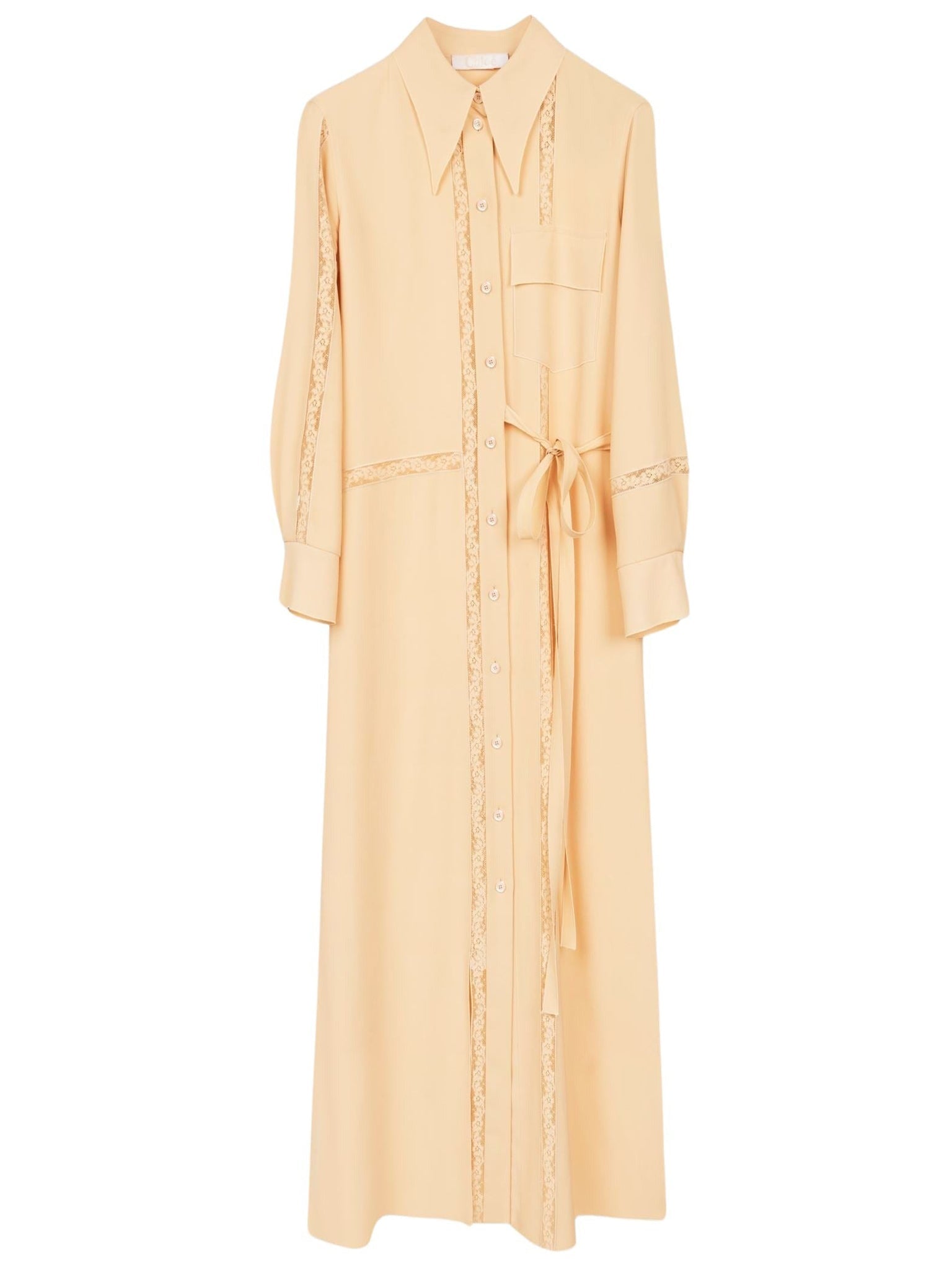 Robe chemise longue détails dentelle - Light Sand