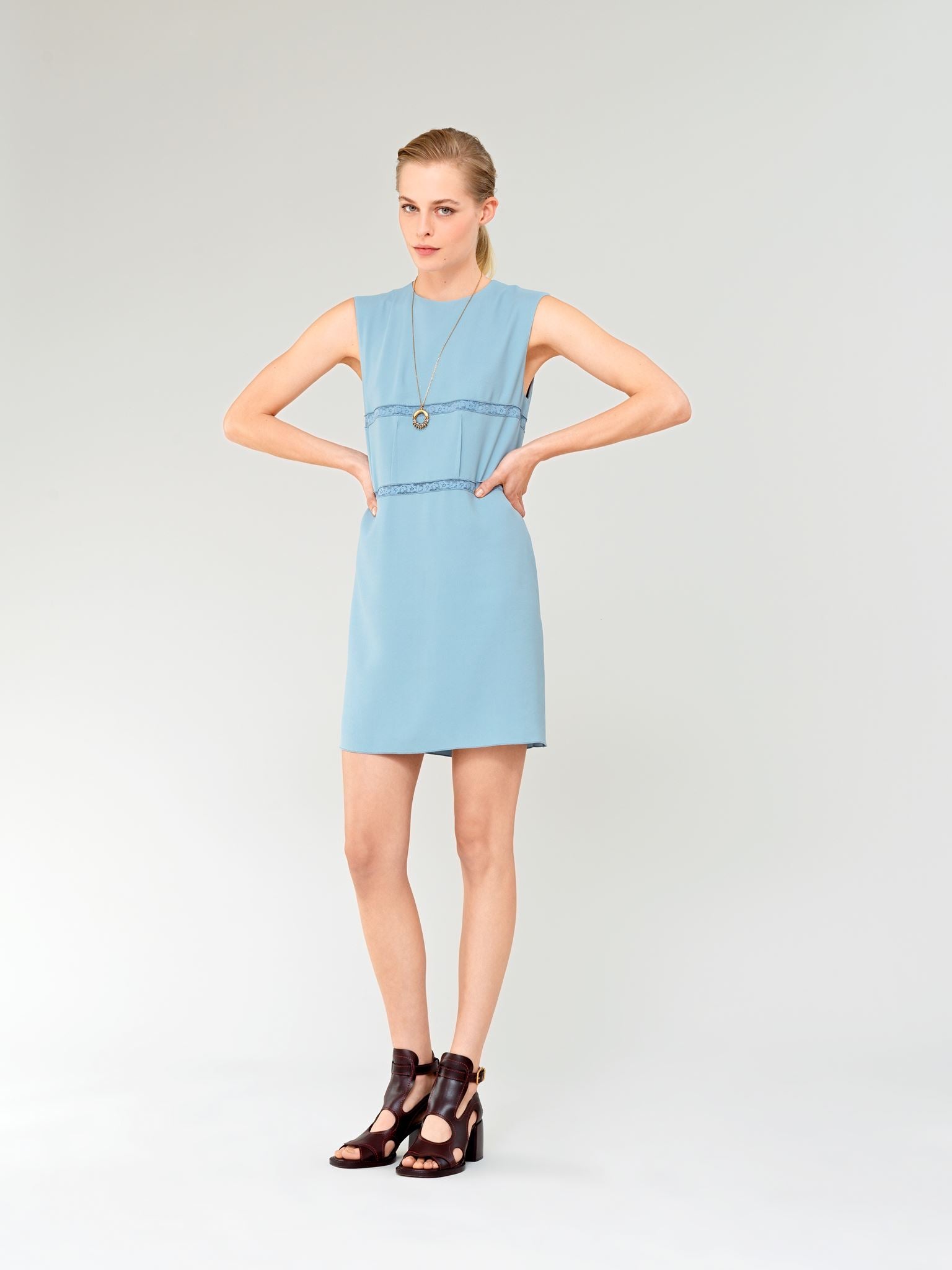 Robe midi en soie - Bleu Ombragé