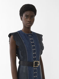 Robe longue évasée en cuir - Multicolor Blue