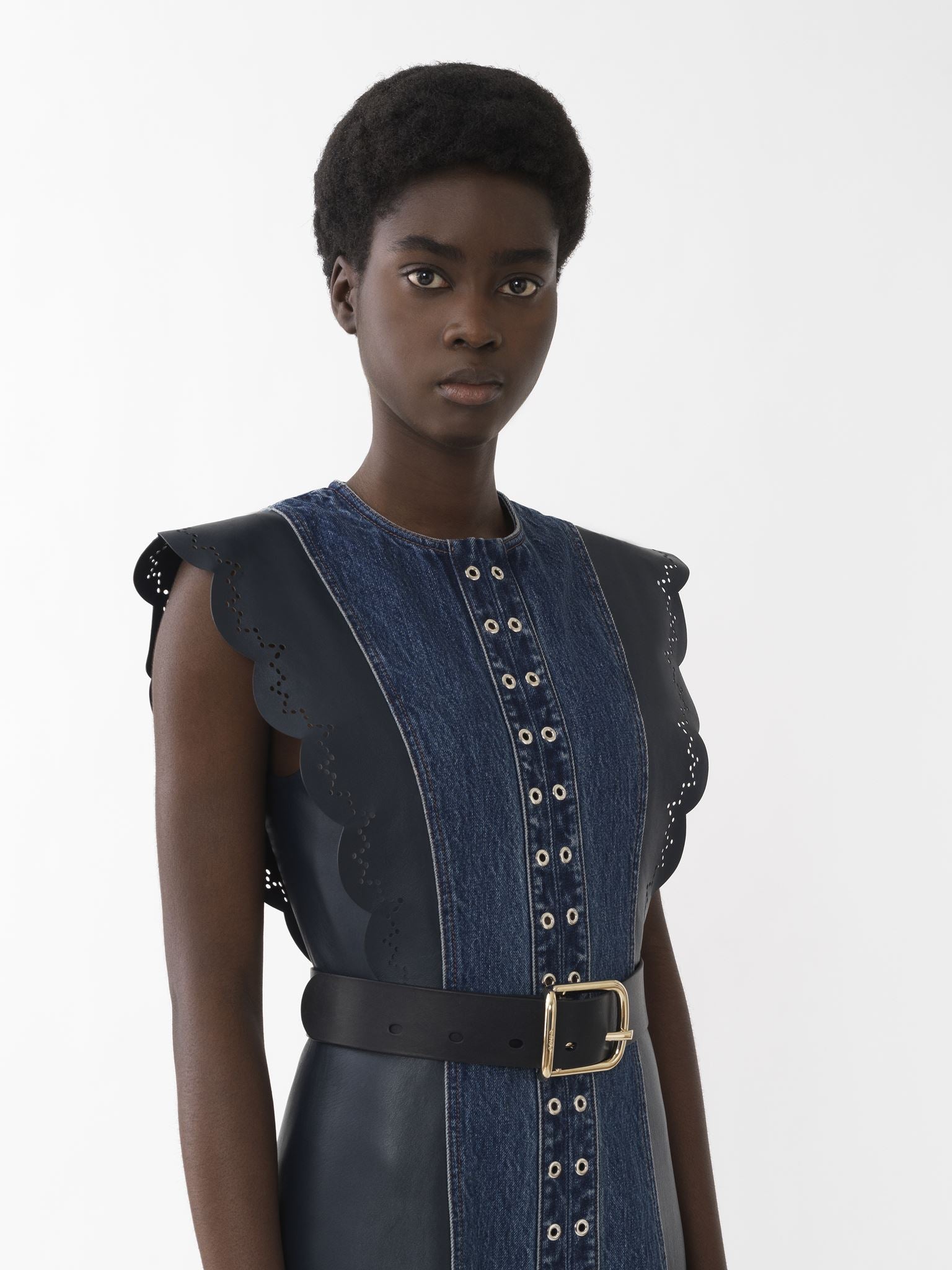 Robe longue évasée en cuir - Multicolor Blue