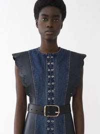 Robe longue évasée en cuir - Multicolor Blue