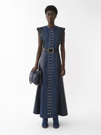 Robe longue évasée en cuir - Multicolor Blue
