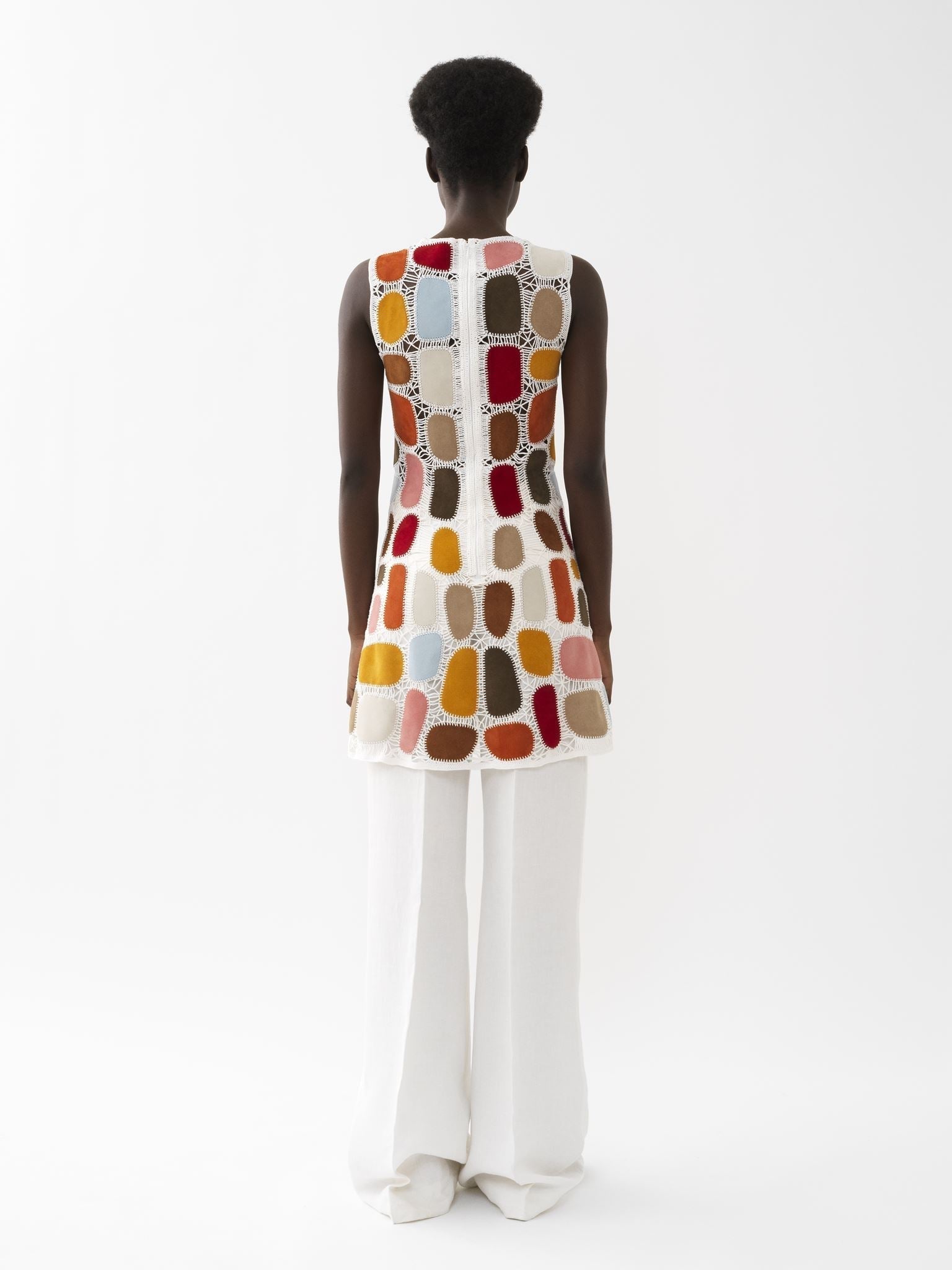Mini robe trapèze en cuir - Multicolor White