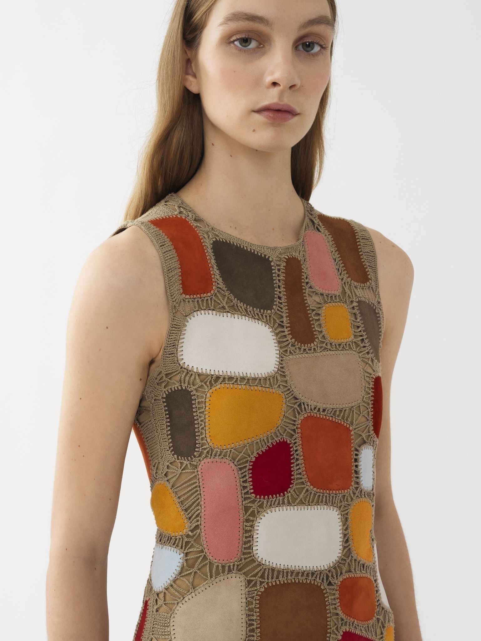 Mini robe trapèze en cuir - Multicolor Brown