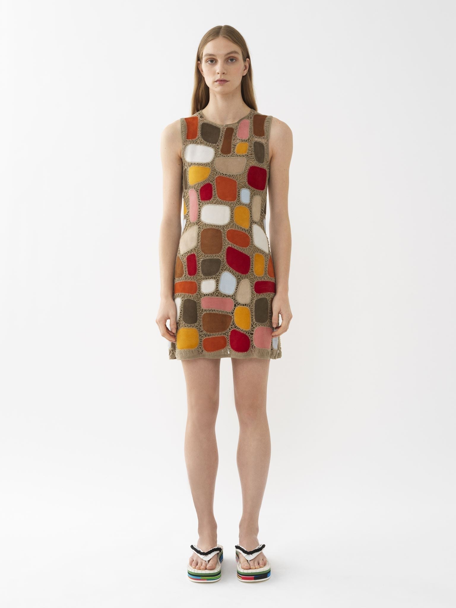 Mini robe trapèze en cuir - Multicolor Brown