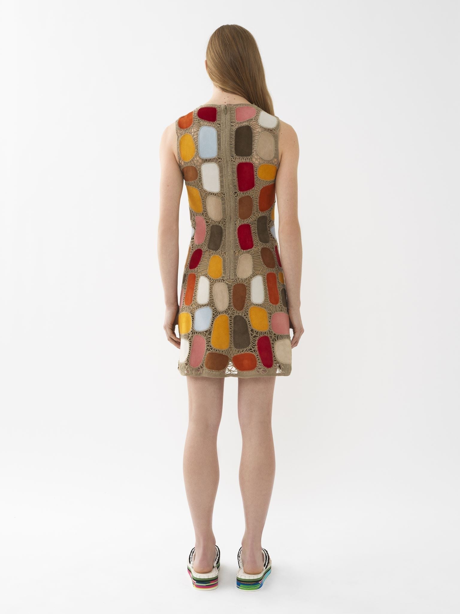 Mini robe trapèze en cuir - Multicolor Brown