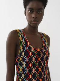 Robe longue ajourée en soie - Multicolor
