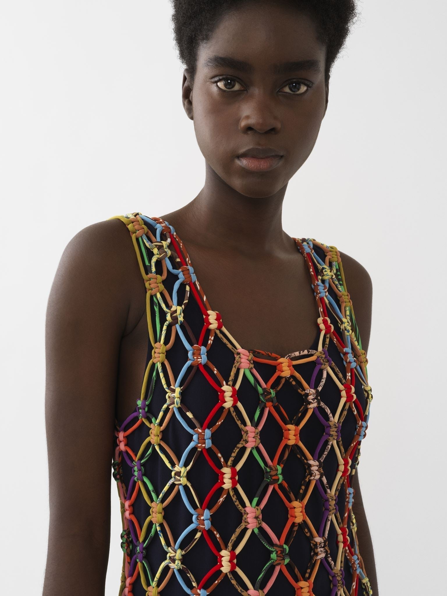 Robe longue ajourée en soie - Multicolor