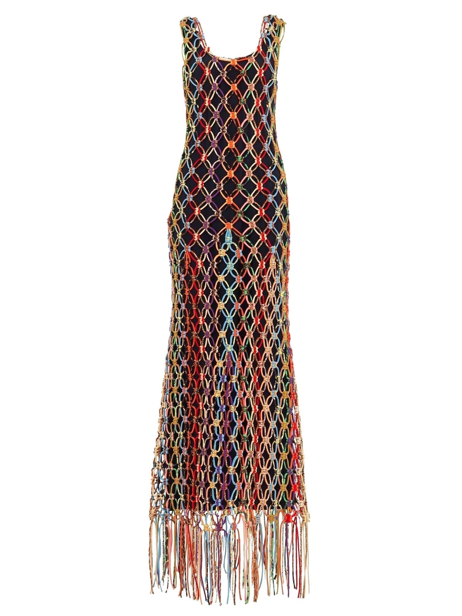 Robe longue ajourée en soie - Multicolor