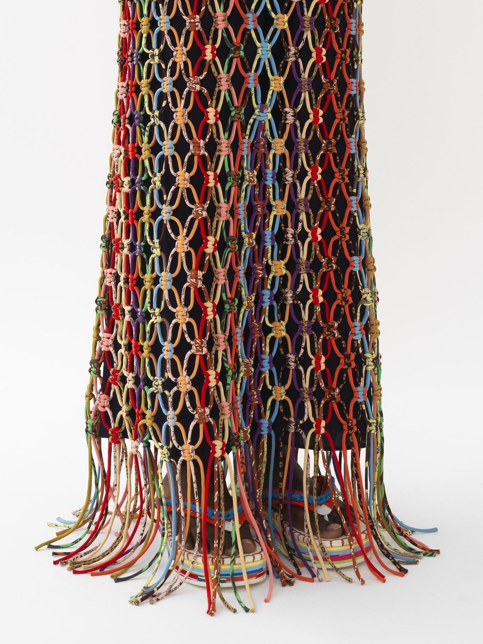 Robe longue ajourée en soie - Multicolor
