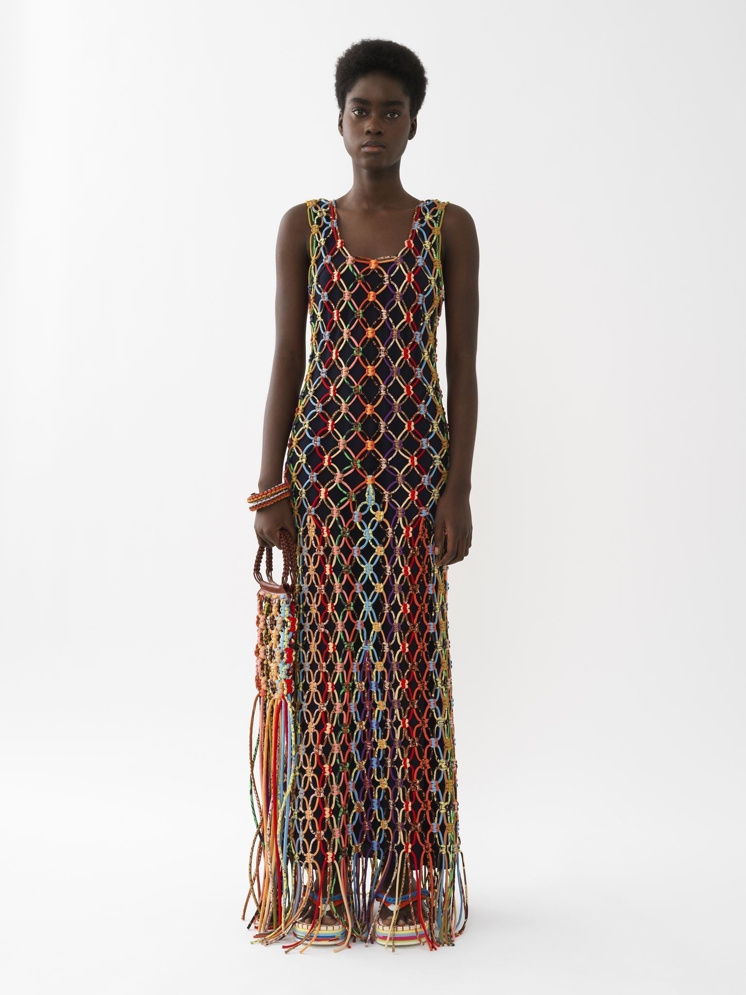 Robe longue ajourée en soie - Multicolor