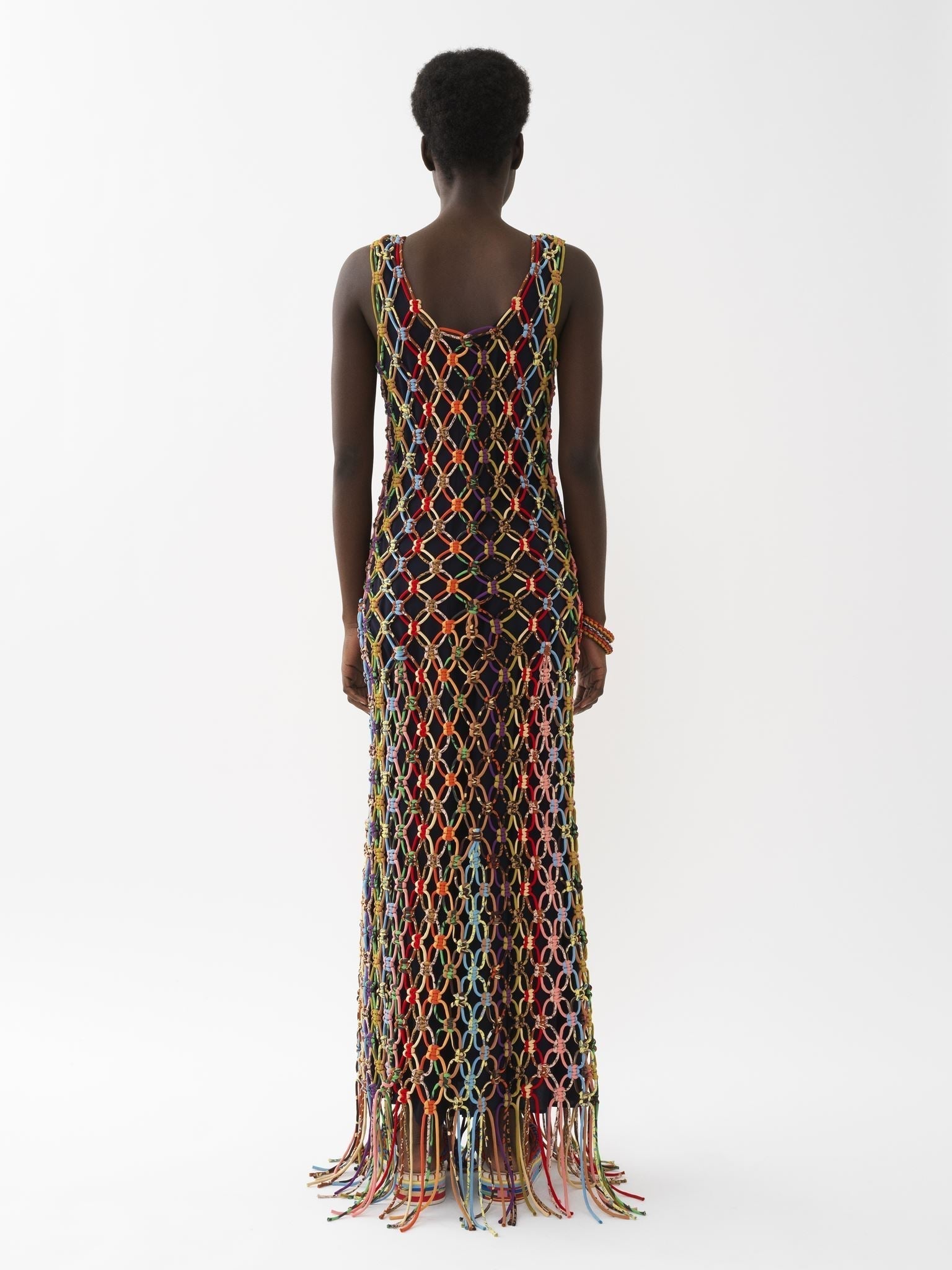 Robe longue ajourée en soie - Multicolor