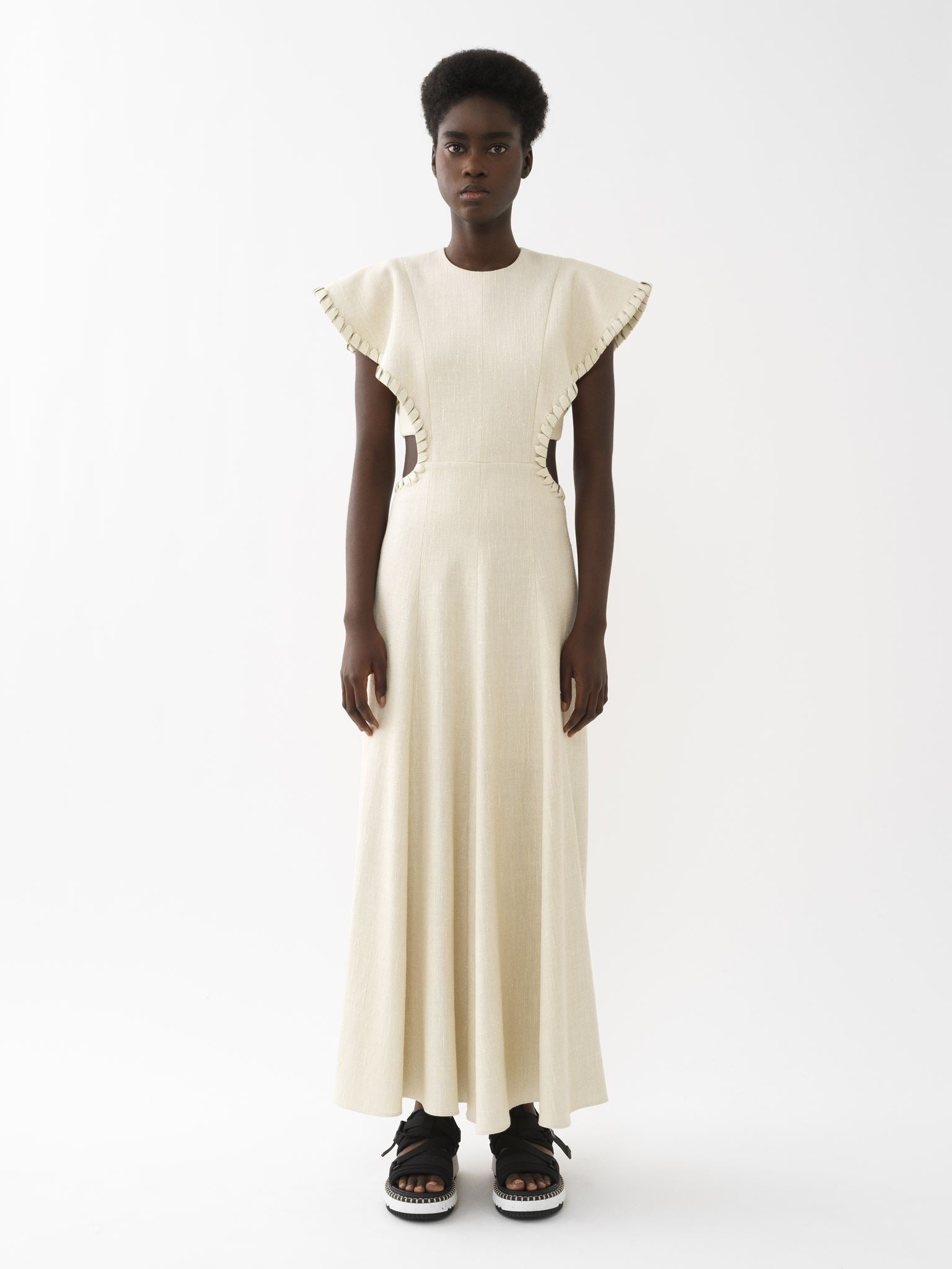 Robe longue en soie et lin - Dusty White