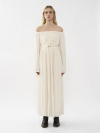 Robe épaules nues en soie - Seedpearl Beige