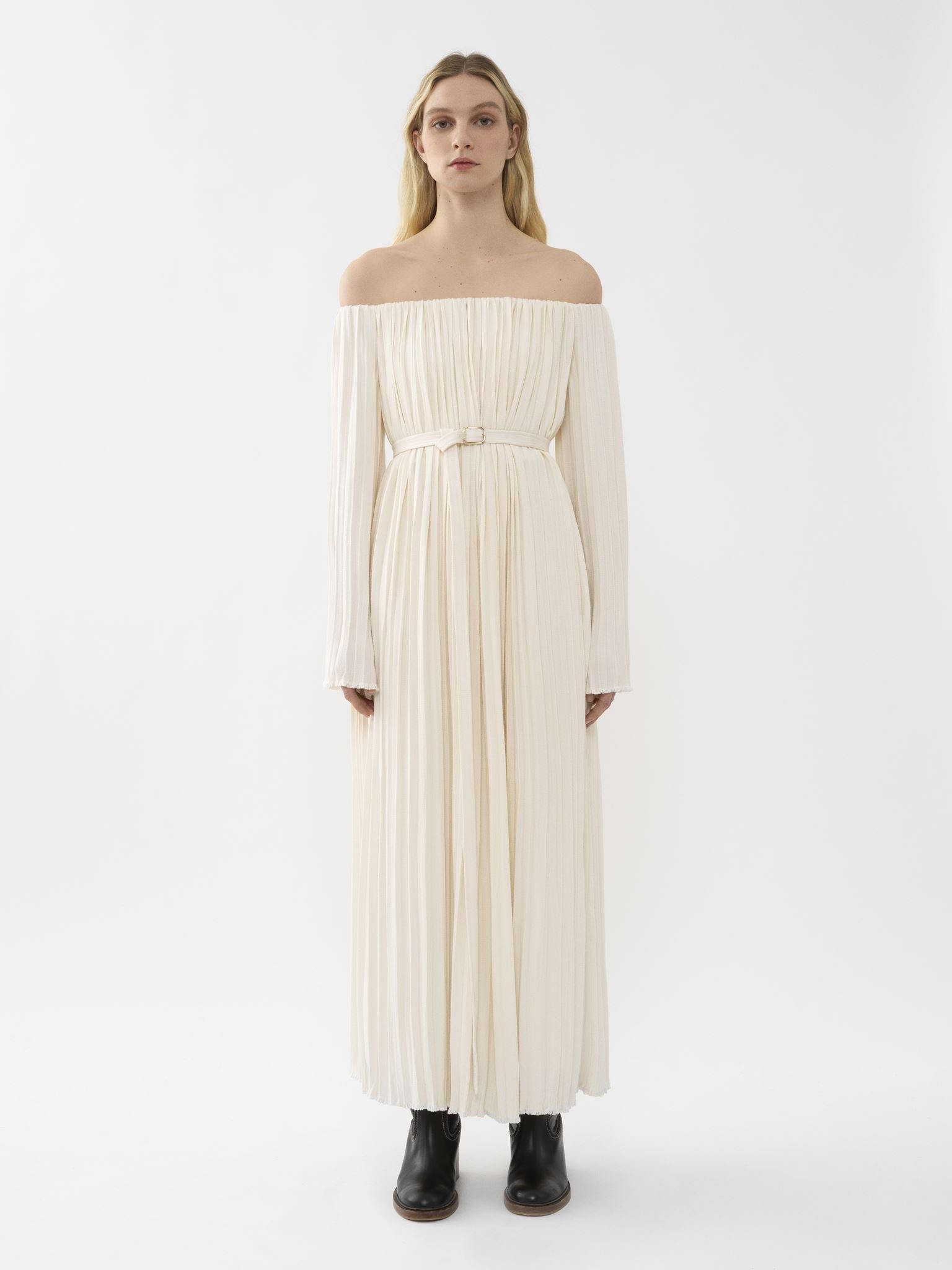 Robe épaules nues en soie - Seedpearl Beige