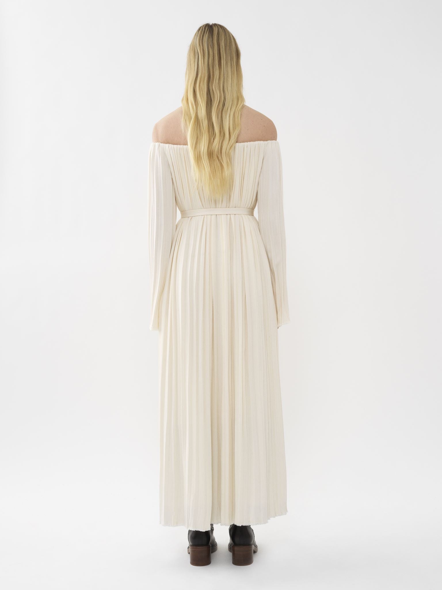 Robe épaules nues en soie - Seedpearl Beige