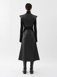 Robe midi col roulé en laine - Noir