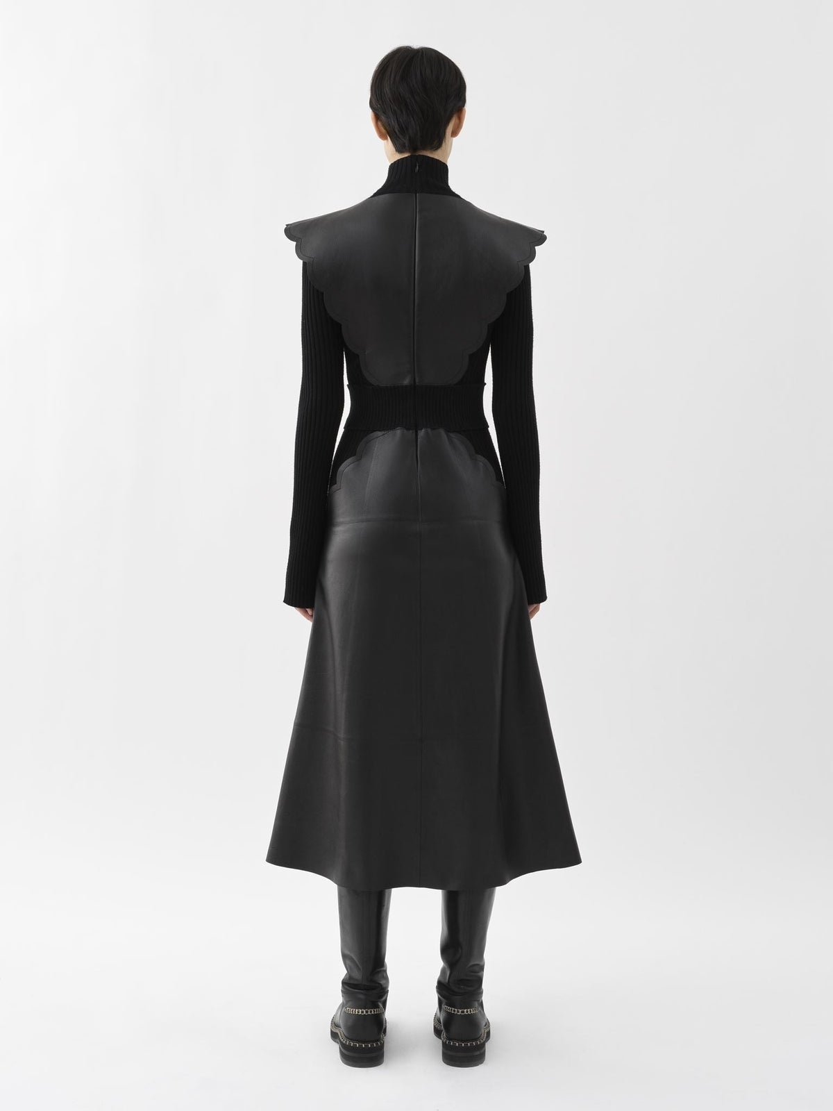 Robe midi col roulé en laine - Noir