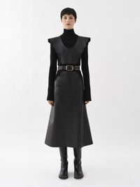 Robe midi col roulé en laine - Noir